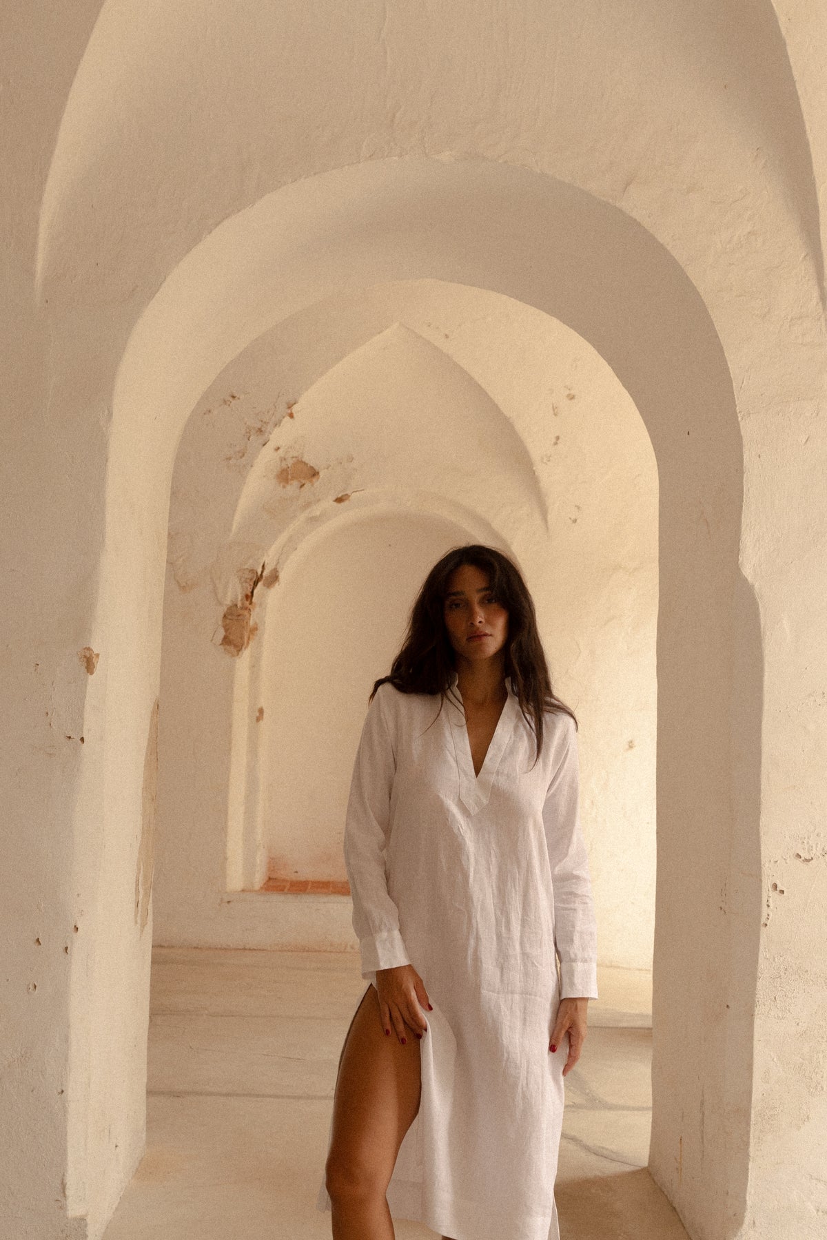 marihoja マリホジャ【Natural Dyed Linen Tunic】 THE BEACH TUNIC in SUNSET AWNING STRIPED GAUZE – Lisa Marie Fernandez